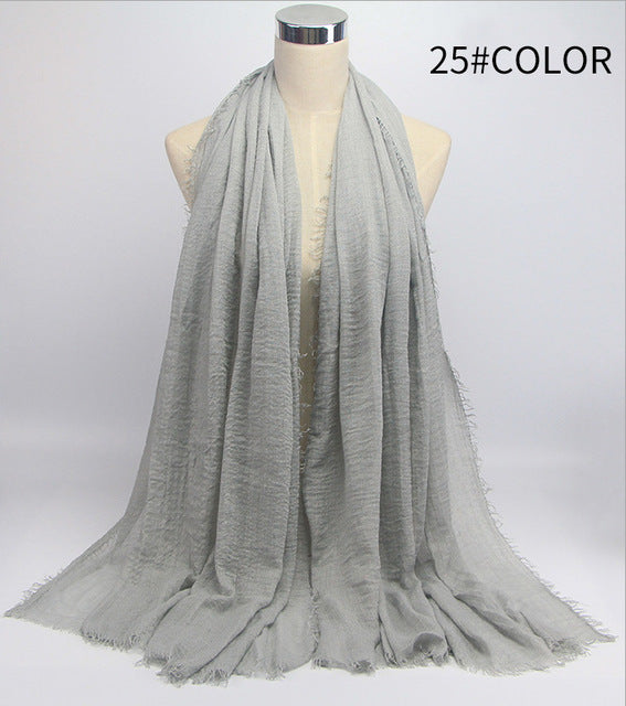 new 56 solid colors cotton crinkle hijab scarf women plain wrinkle head hair hijab scarves for ladies neckerchief color25 / 95x180cm