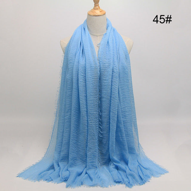 new 56 solid colors cotton crinkle hijab scarf women plain wrinkle head hair hijab scarves for ladies neckerchief color45 / 95x180cm