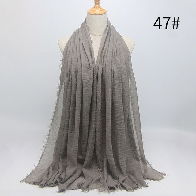 new 56 solid colors cotton crinkle hijab scarf women plain wrinkle head hair hijab scarves for ladies neckerchief color47 / 95x180cm