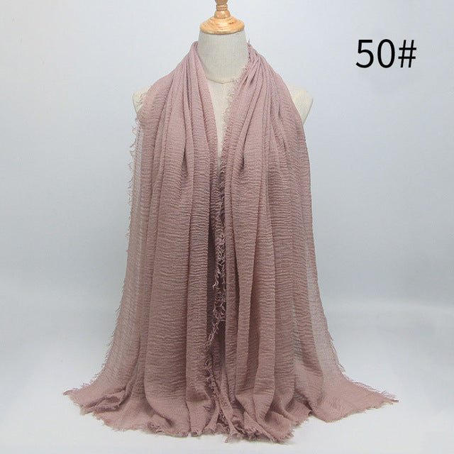 new 56 solid colors cotton crinkle hijab scarf women plain wrinkle head hair hijab scarves for ladies neckerchief color50 / 95x180cm