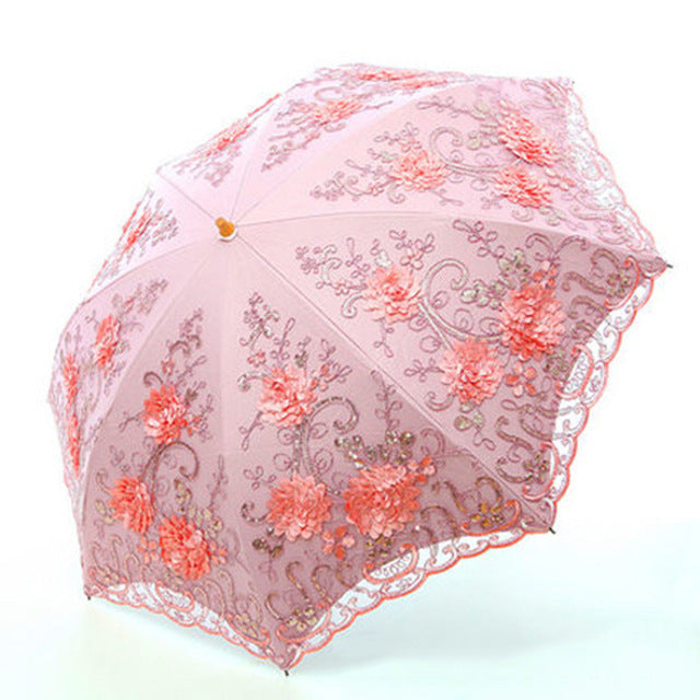 folding umbrellas umbrella rain women folding uv protection umbrella embroider fashion lace bumbershoot fashion print umbrellas pink