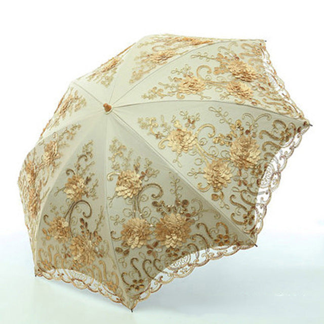 folding umbrellas umbrella rain women folding uv protection umbrella embroider fashion lace bumbershoot fashion print umbrellas golden