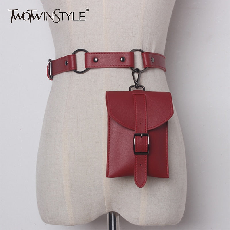 women pu buckle belt with small pocket match sweater coat dresses female waistband fashion waist belts