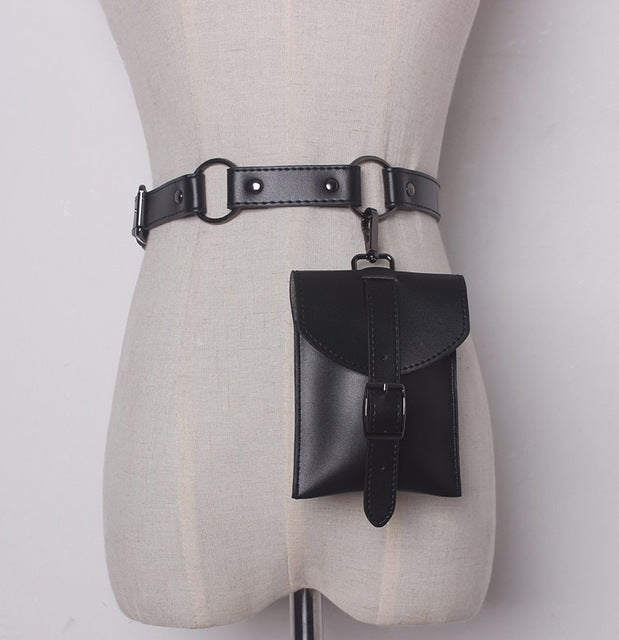 women pu buckle belt with small pocket match sweater coat dresses female waistband fashion waist belts black / one size