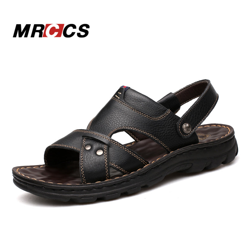 mrccs multifunctional genuine leather men's sandals beach slipper,summer soft breathable massage thick sole casual shoes