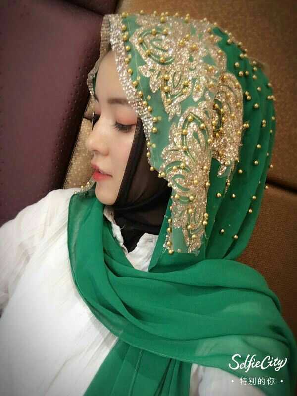 new color collection beading muslim women lace chiffon hijab