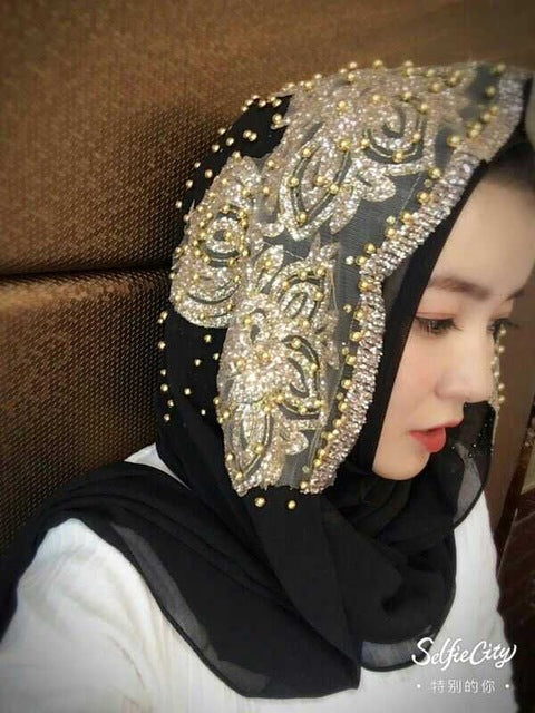 new color collection beading muslim women lace chiffon hijab a