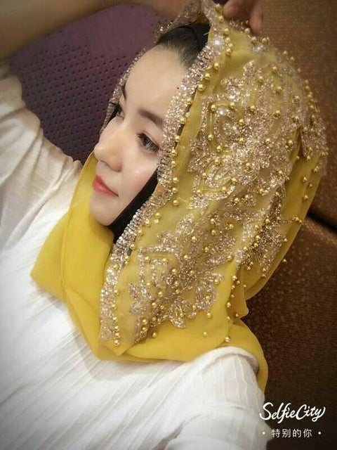 new color collection beading muslim women lace chiffon hijab c