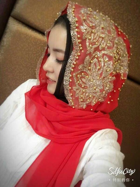 new color collection beading muslim women lace chiffon hijab e