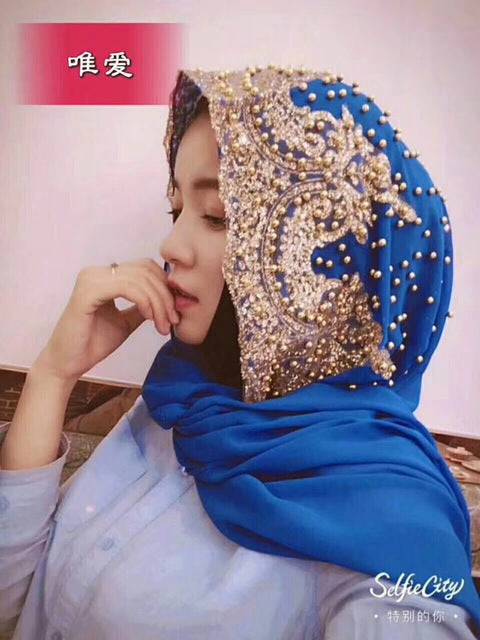 new color collection beading muslim women lace chiffon hijab f
