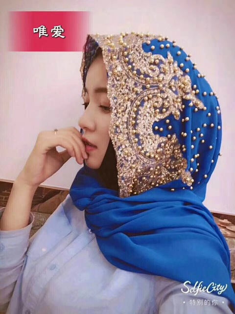 new color collection beading muslim women lace chiffon hijab f