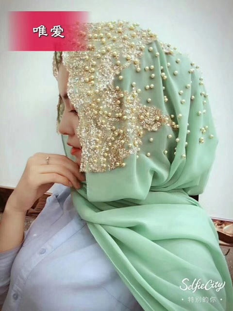 new color collection beading muslim women lace chiffon hijab i