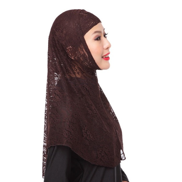 jersey flower scarf shawls 10 colors muslim hijab islamic women hijab muslim lace hollow out hijab plain scarves pure color brown