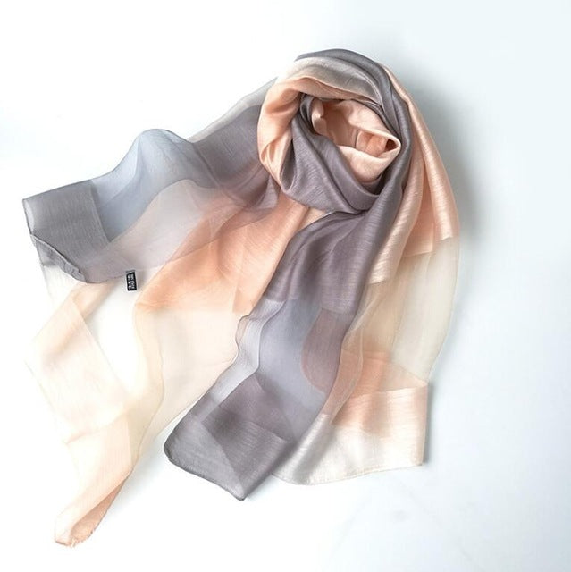 new design luxury brand women foulard gradient color dip dye silk purple solid scarf elegant shawl long wrap sunscreen 1
