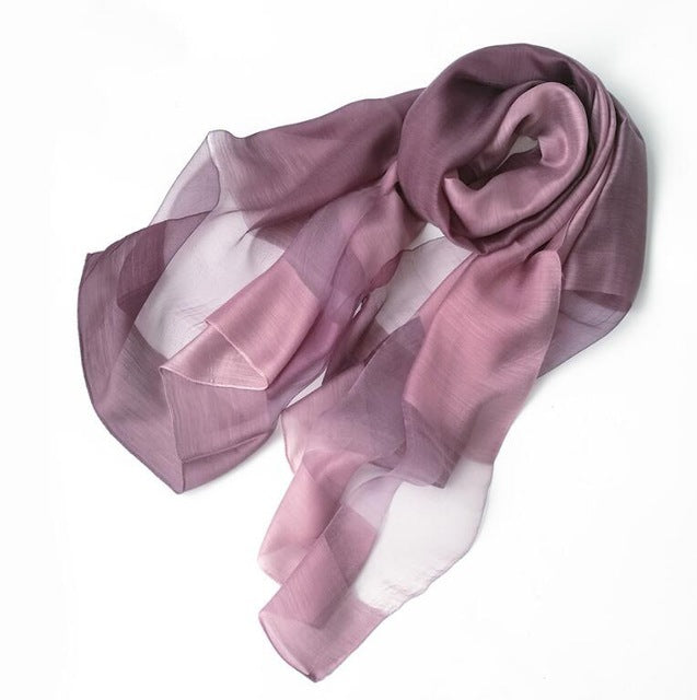 new design luxury brand women foulard gradient color dip dye silk purple solid scarf elegant shawl long wrap sunscreen 2