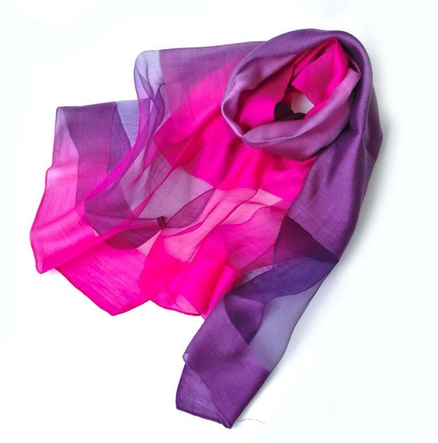new design luxury brand women foulard gradient color dip dye silk purple solid scarf elegant shawl long wrap sunscreen 3