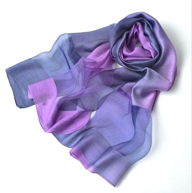 new design luxury brand women foulard gradient color dip dye silk purple solid scarf elegant shawl long wrap sunscreen 10