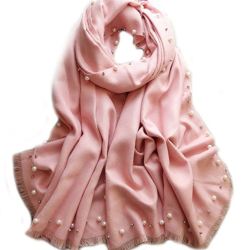 hot sale new pink solid beads women's artifical cashmere pashmina scarf warm scarf shawl fashion large scarfs 190x70cm
