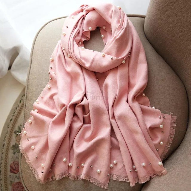 hot sale new pink solid beads women's artifical cashmere pashmina scarf warm scarf shawl fashion large scarfs 190x70cm pink