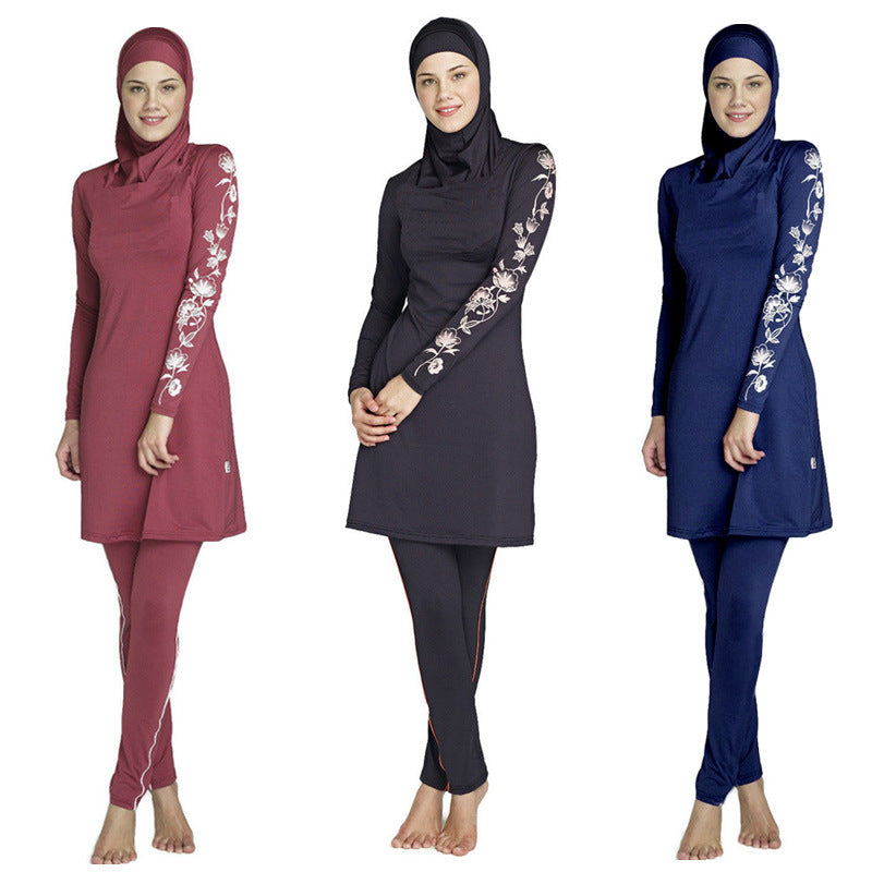 women plus size printed floral muslim swimwear hijab muslimah islamic swimsuit swim surf wear sport burkinis
