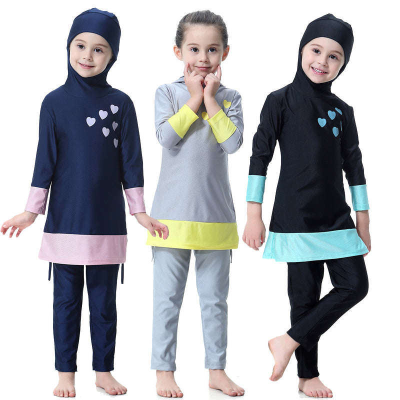 new arrivals muslim girls swimwear summer beach bathing suit full cover up burkini kids tankini 3 colors