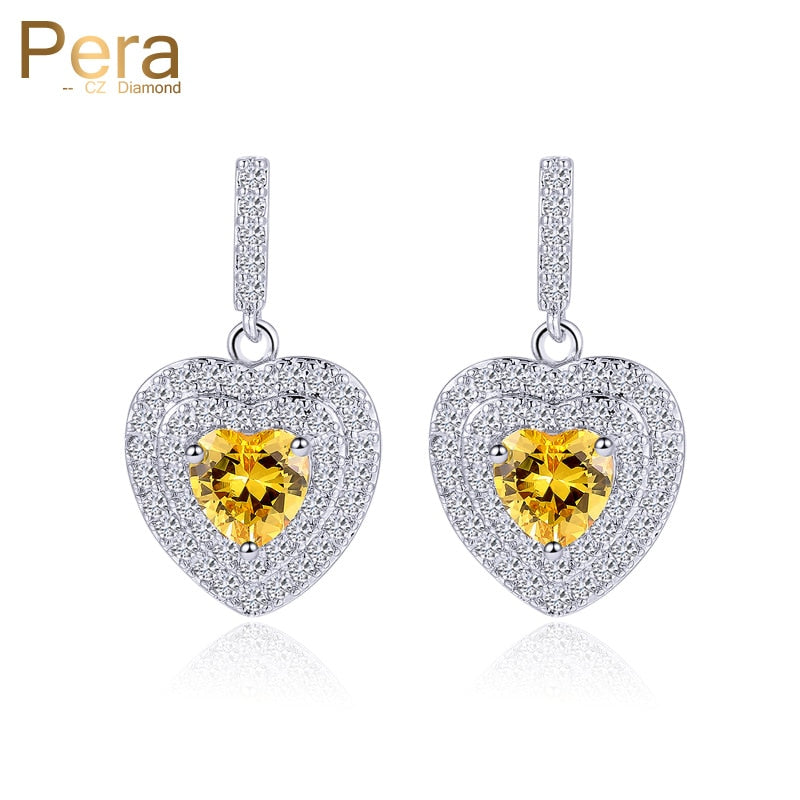 new arrival women daily party 925 sterling silver big heart yellow and white cubic zirconia drop earrings for gift