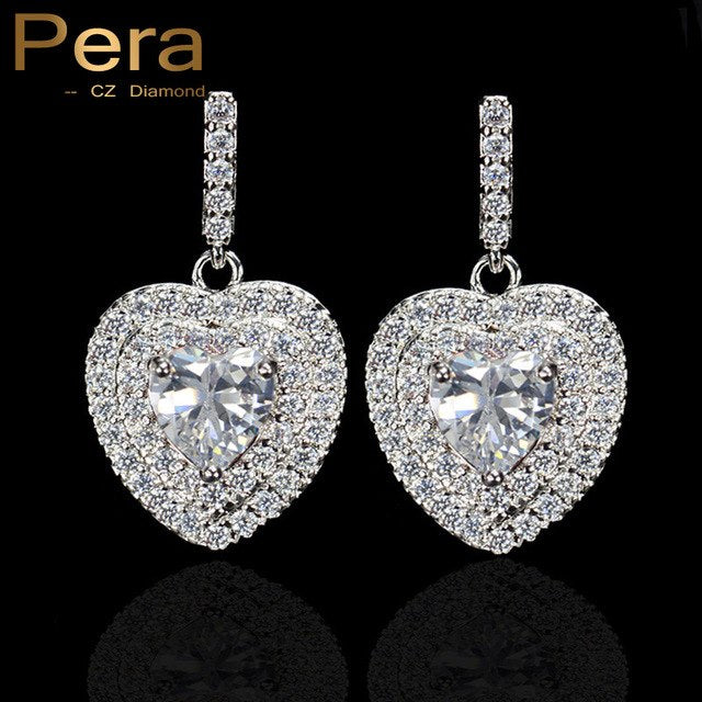 new arrival women daily party 925 sterling silver big heart yellow and white cubic zirconia drop earrings for gift white