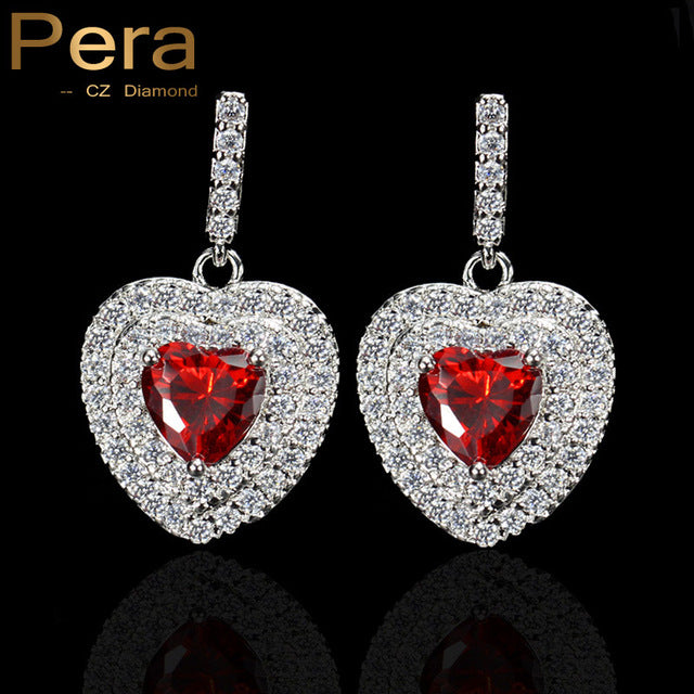 new arrival women daily party 925 sterling silver big heart yellow and white cubic zirconia drop earrings for gift red