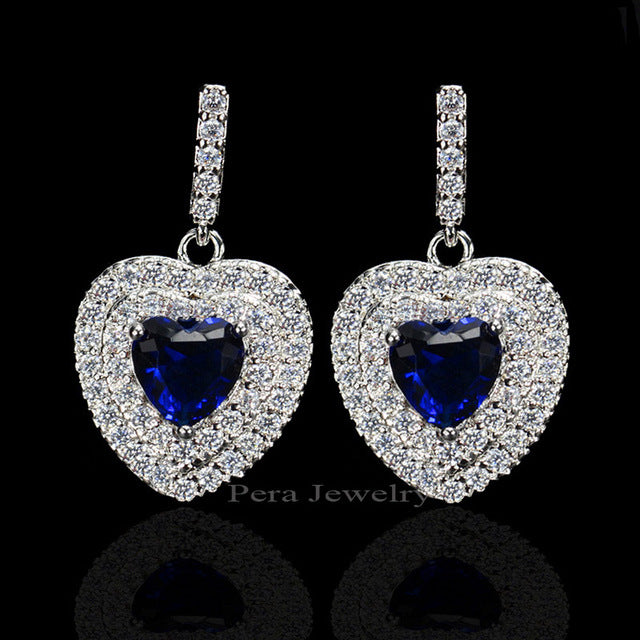 new arrival women daily party 925 sterling silver big heart yellow and white cubic zirconia drop earrings for gift blue