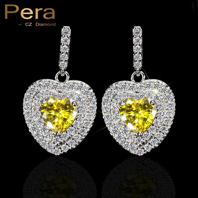 new arrival women daily party 925 sterling silver big heart yellow and white cubic zirconia drop earrings for gift yellow