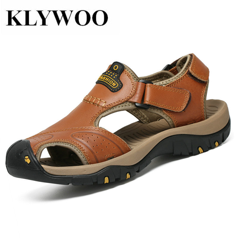 klywoo brand genuine leather summer soft male sandals shoes for men breathable light beach casual shoes men beach sandal slides