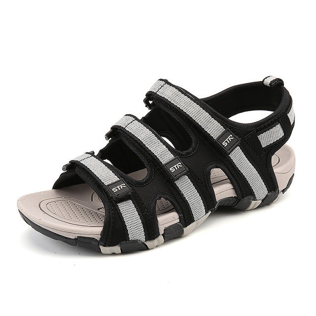 m-anxiu men peep-toe rubber sole cross-strap hook-loop sandal summer casual pu antiskid outdoor sandal shoes