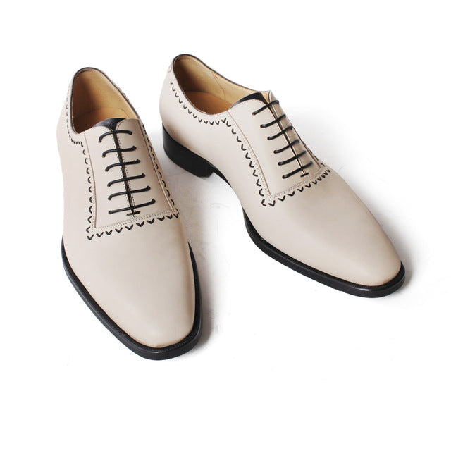 vikeduo handmade brand designer vintage fashion beige casual male formal shoe genuine leather mens oxford dress shoes