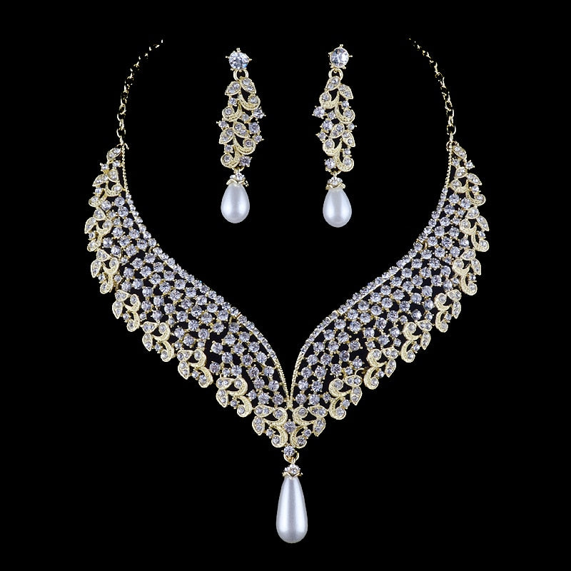 indian pearl style bridal wedding necklace earrings set