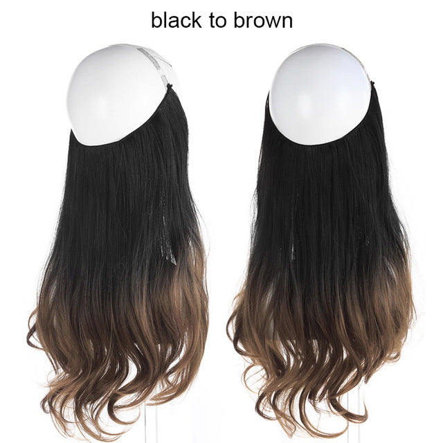 sarla 14" 16" 18" synthetic flip in natural wave halo hair extensions invisible hidden secret wire crown headband hair extension