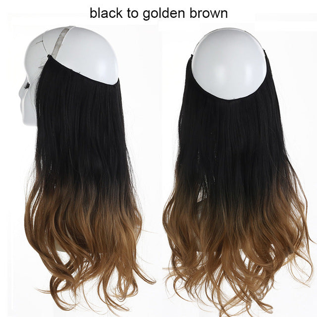sarla 14" 16" 18" synthetic flip in natural wave halo hair extensions invisible hidden secret wire crown headband hair extension