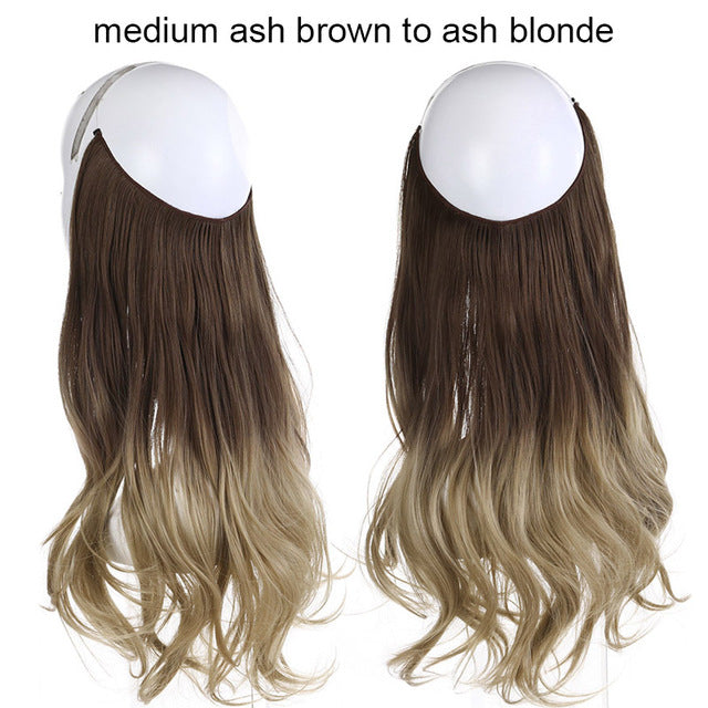 sarla 14" 16" 18" synthetic flip in natural wave halo hair extensions invisible hidden secret wire crown headband hair extension 8t16 / 16inches / china