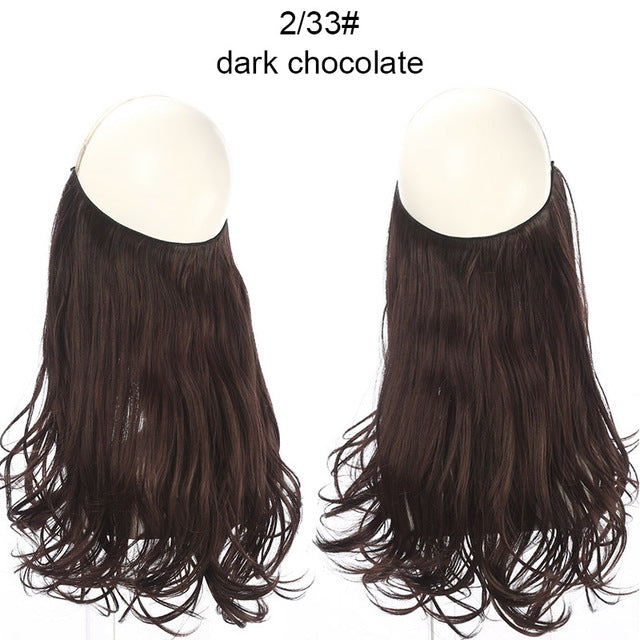sarla 14" 16" 18" synthetic flip in natural wave halo hair extensions invisible hidden secret wire crown headband hair extension dark chocolate / 18inches / china