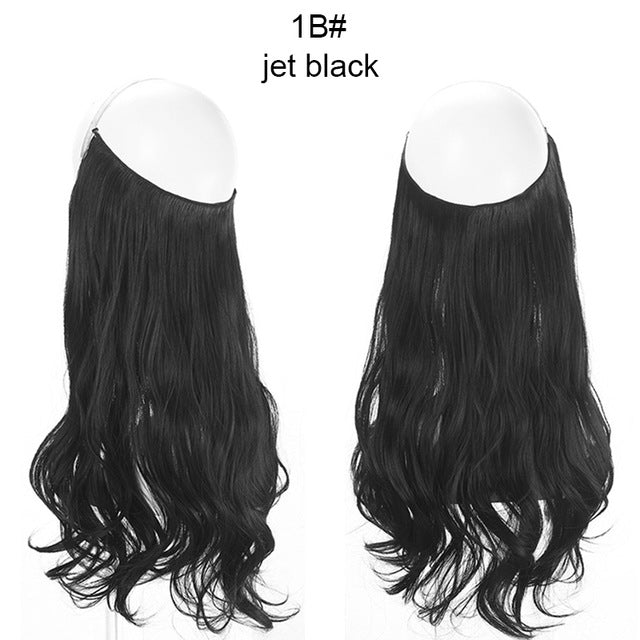 sarla 14" 16" 18" synthetic flip in natural wave halo hair extensions invisible hidden secret wire crown headband hair extension