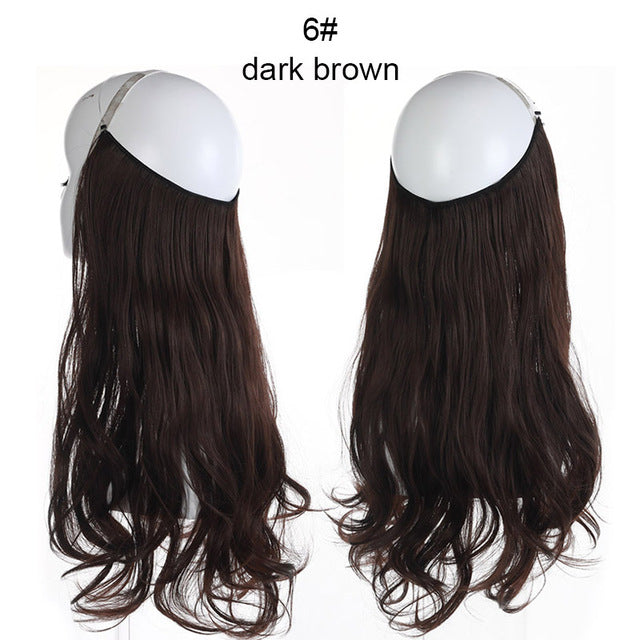 sarla 14" 16" 18" synthetic flip in natural wave halo hair extensions invisible hidden secret wire crown headband hair extension dark brown / 18inches / united states