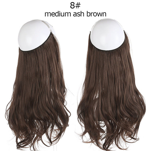 sarla 14" 16" 18" synthetic flip in natural wave halo hair extensions invisible hidden secret wire crown headband hair extension medium ash brown / 16inches / china