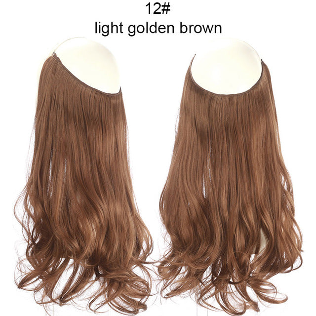 sarla 14" 16" 18" synthetic flip in natural wave halo hair extensions invisible hidden secret wire crown headband hair extension