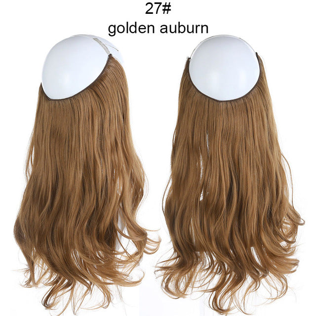 sarla 14" 16" 18" synthetic flip in natural wave halo hair extensions invisible hidden secret wire crown headband hair extension