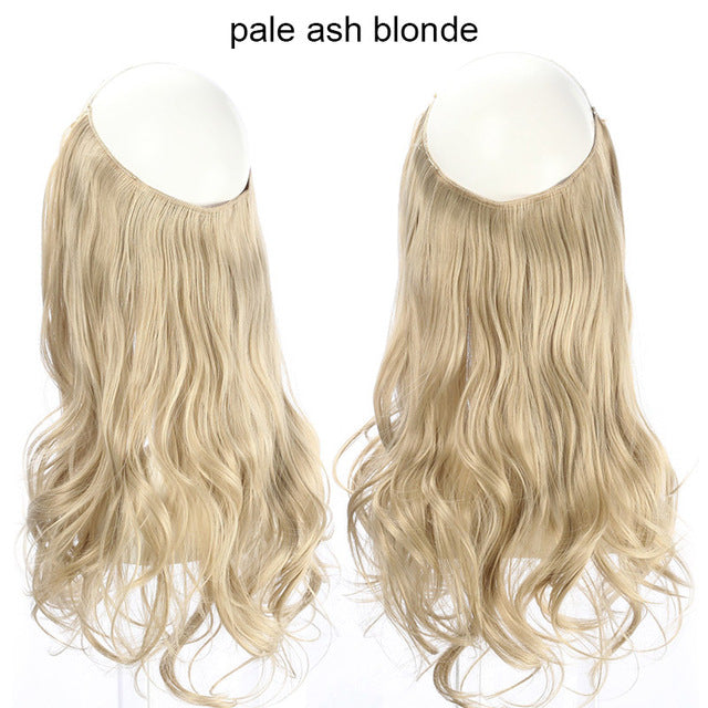 sarla 14" 16" 18" synthetic flip in natural wave halo hair extensions invisible hidden secret wire crown headband hair extension pale ash blonde / 14inches / china