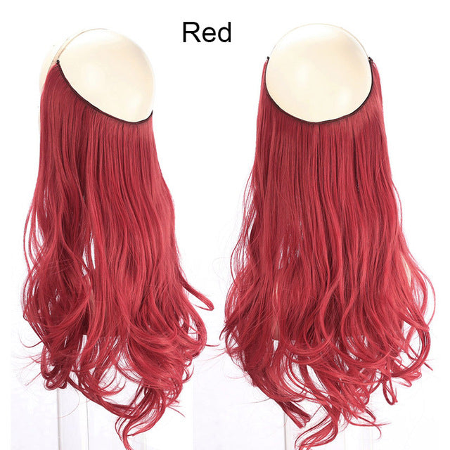 sarla 14" 16" 18" synthetic flip in natural wave halo hair extensions invisible hidden secret wire crown headband hair extension red / 16inches / china