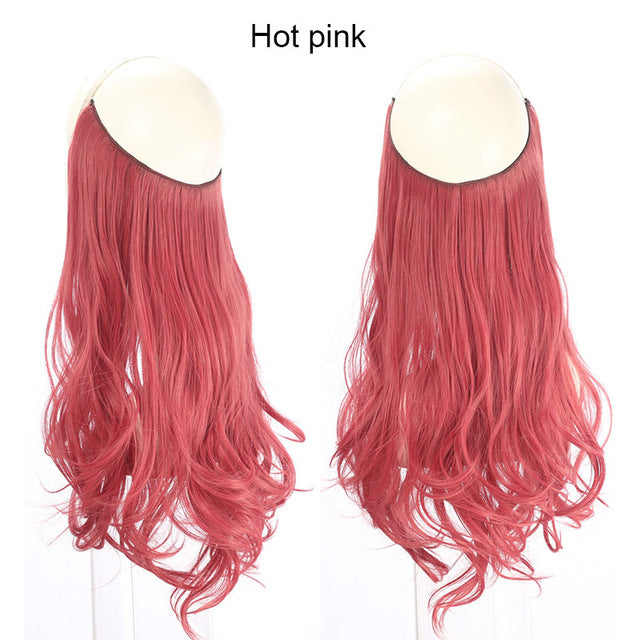 sarla 14" 16" 18" synthetic flip in natural wave halo hair extensions invisible hidden secret wire crown headband hair extension rose / 18inches / china