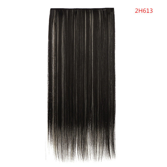 24" 60cm long straight 3/4 full head one piece clip in hair extensions for women high temperature synthetic hairpieces