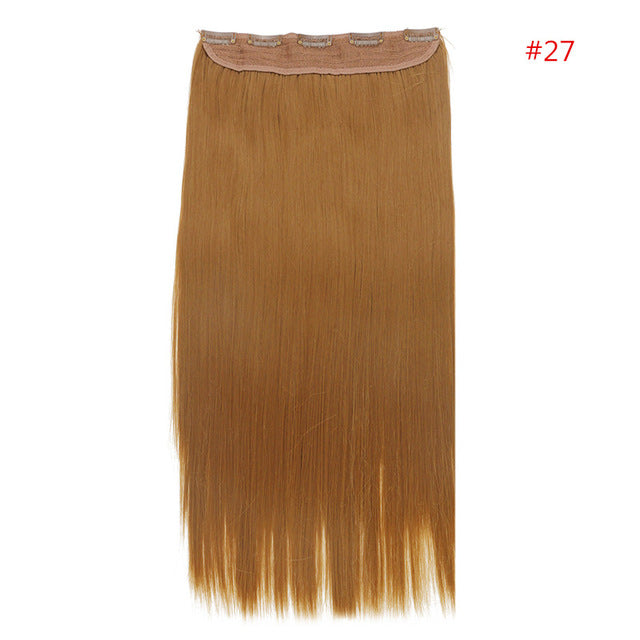 24" 60cm long straight 3/4 full head one piece clip in hair extensions for women high temperature synthetic hairpieces