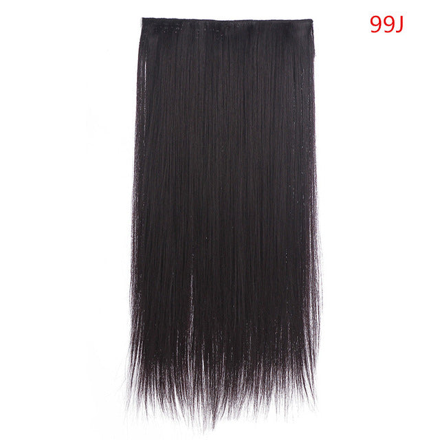 24" 60cm long straight 3/4 full head one piece clip in hair extensions for women high temperature synthetic hairpieces