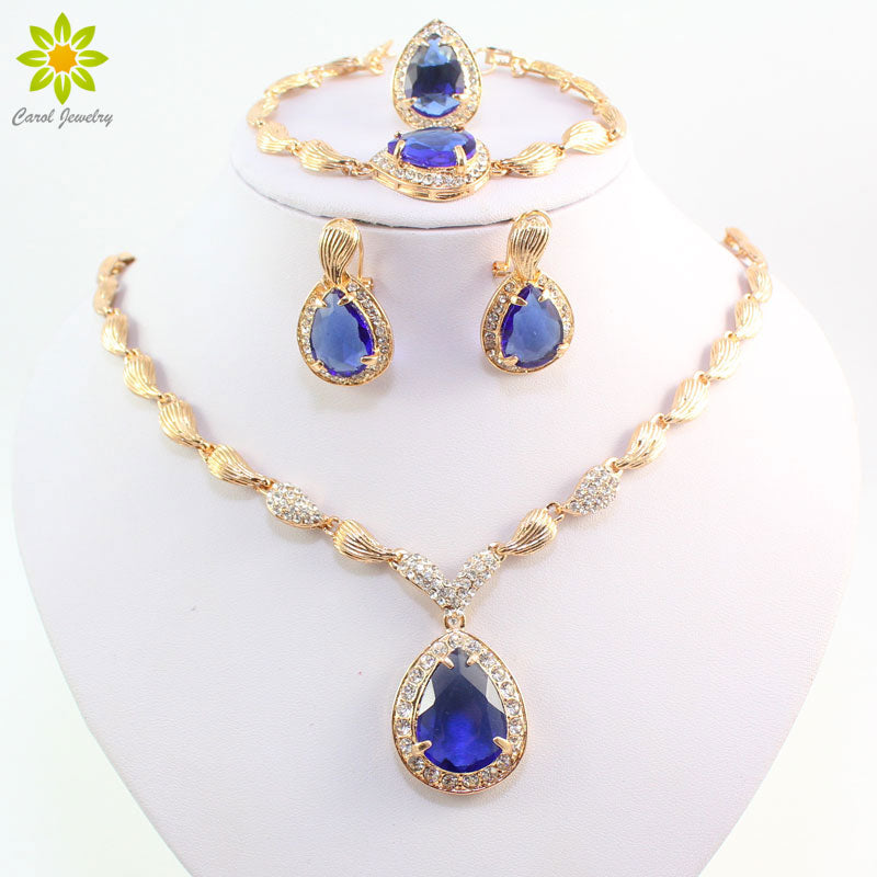 african beads jewelry set blue zircon drop water bead wedding bridal necklace set